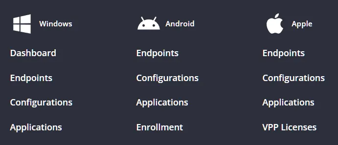 Optimized menu structure