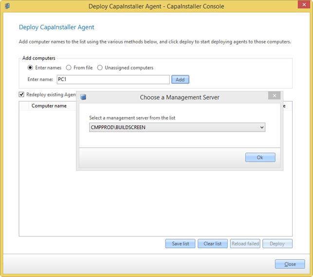 The Deploy CapaInstaller Agent form