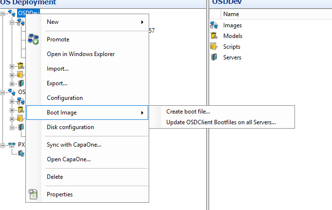 Right-click context menu showing Boot Image submenu