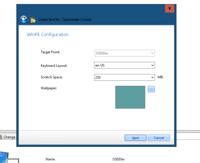 WinPE Configuration dialog