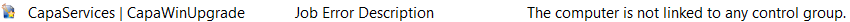 The same message shown in the Job Error Description field in custom inventory