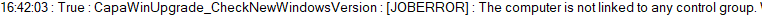 Log line stating the computer has not been linked to a control group