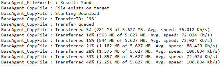 Standard log showing incremental file download progress