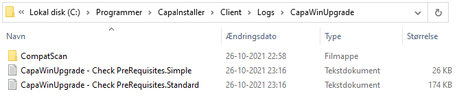 Log files copied into the CapaWinUpgrade subfolder
