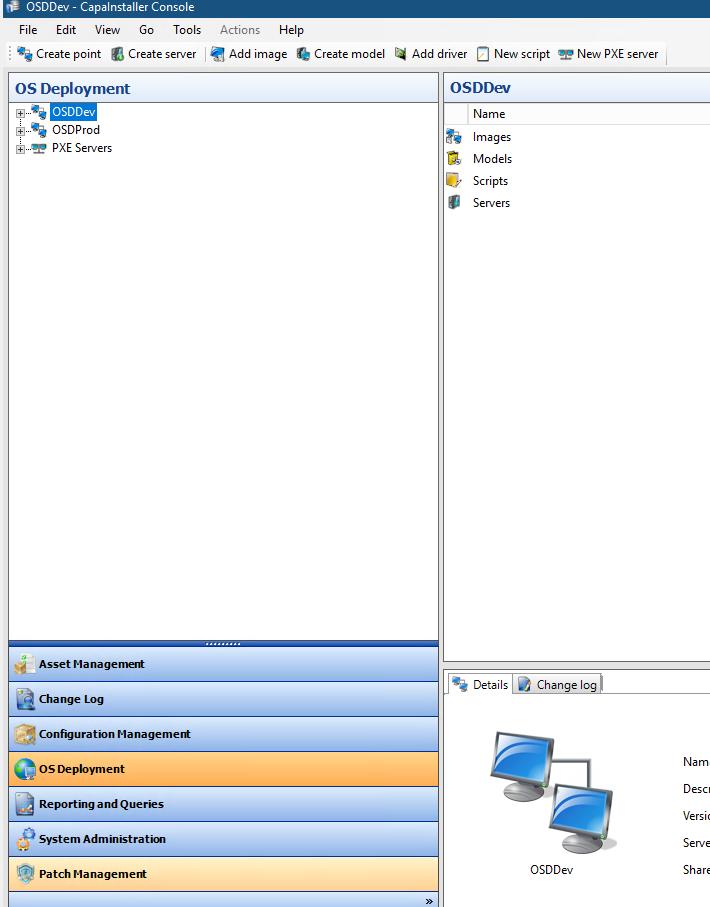 OS Deployment panel in CapaInstaller Console