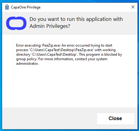 Blocking message shown when UAC is enabled but misconfigured