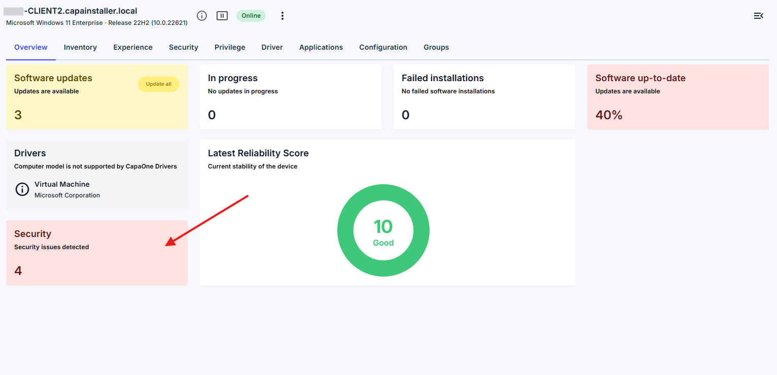 Endpoint security tile