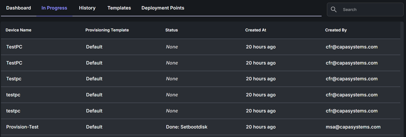 The In Progress tab