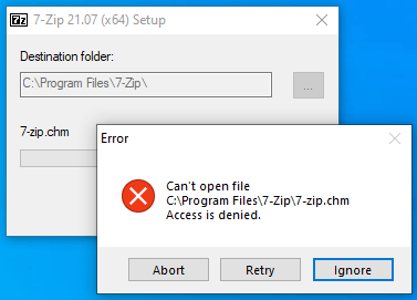 Access denied message shown when User Account Control is disabled