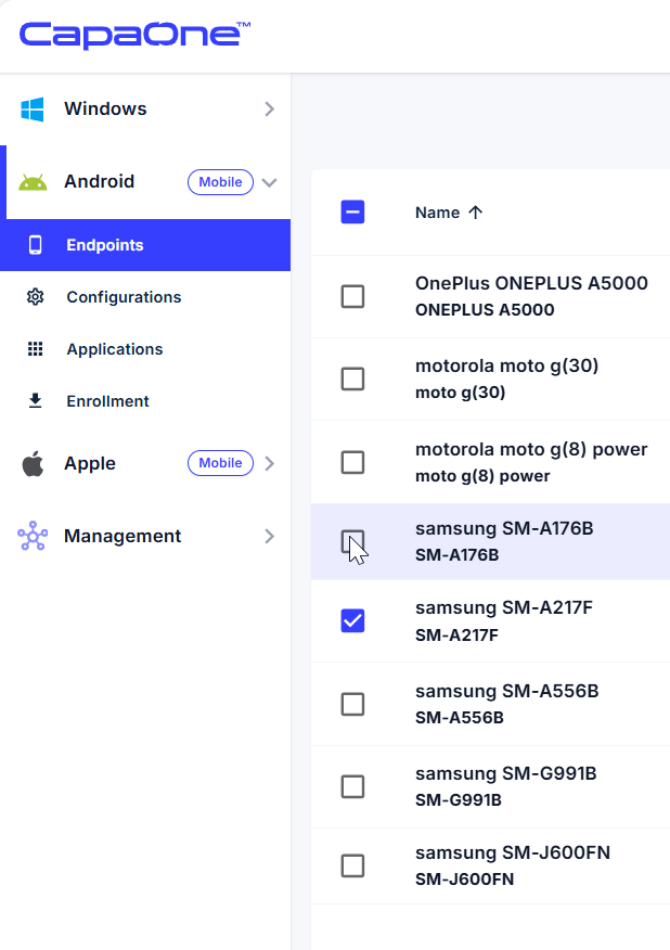 Android device page opened from the Endpoints list