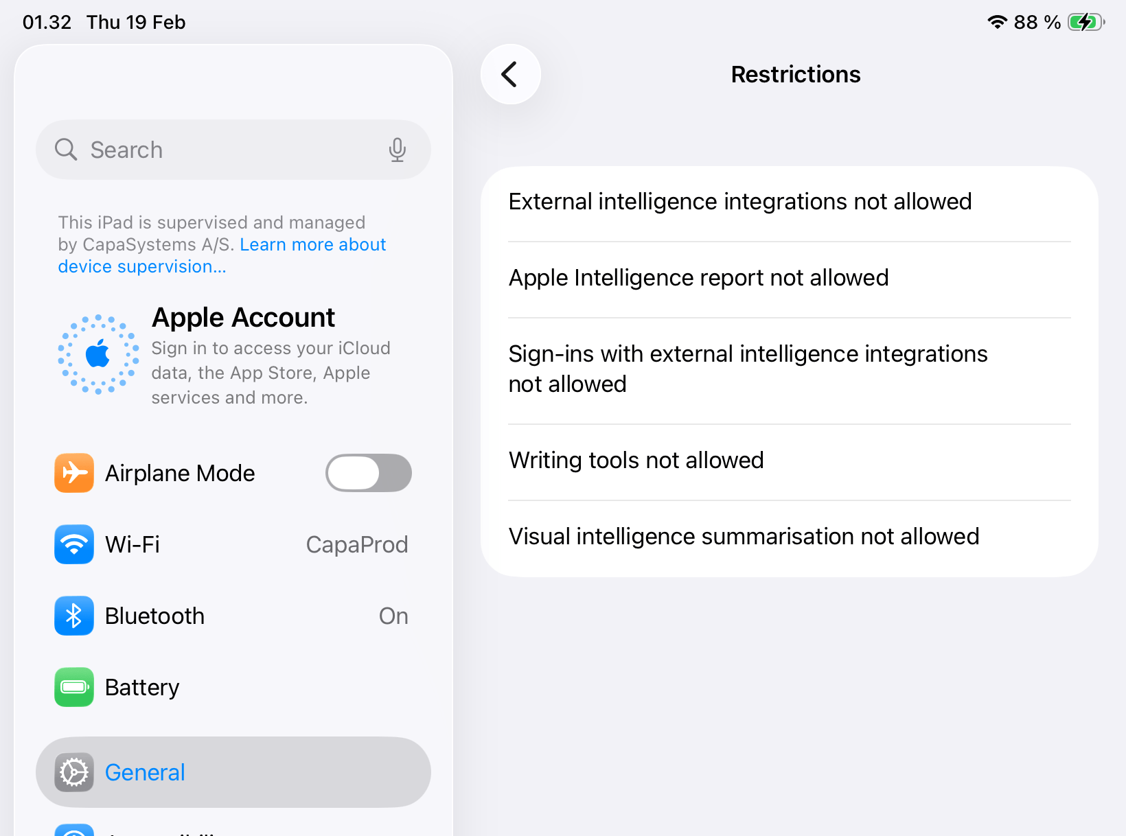 Applied restrictions shown on the device