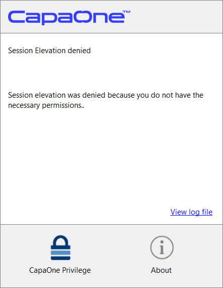 Session elevation denied message in CapaOne Privilege Manager