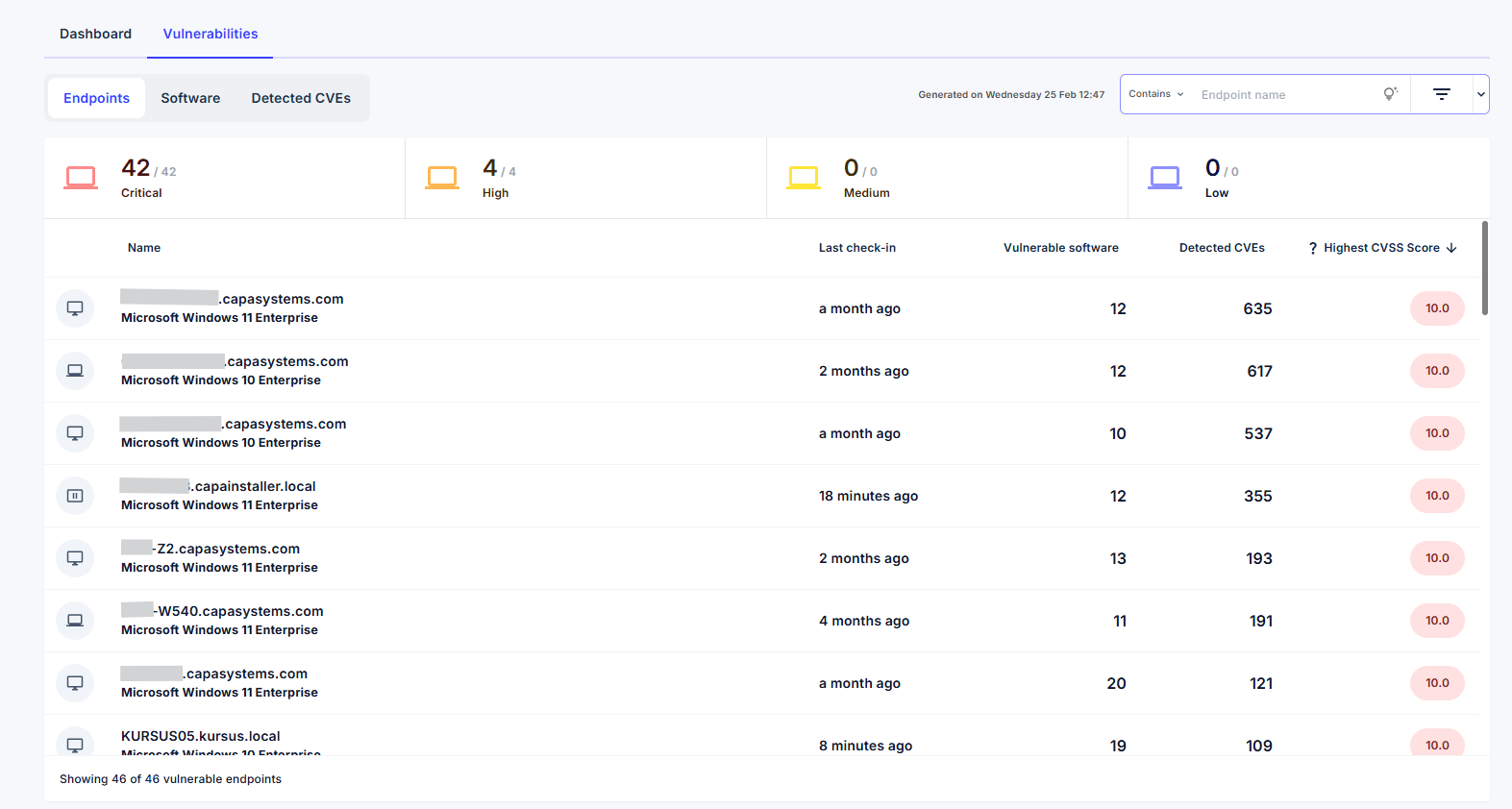 Endpoints vulnerability view