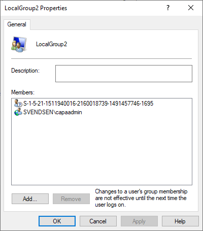 Orphaned user account shown as an unresolved SID in a local group